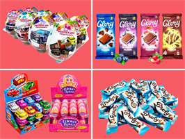 Шоколад, батончики, шоколадные яйца, пластиковые яйца.