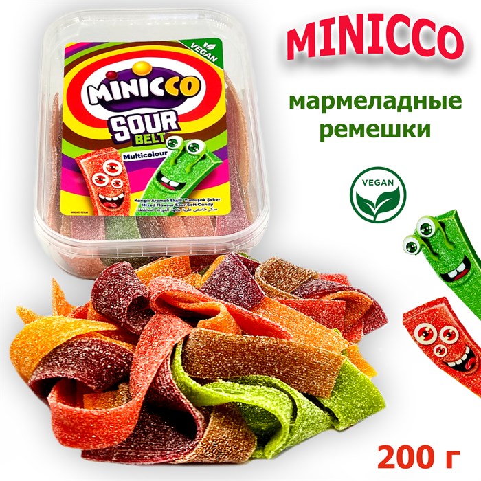 Мармелад Minicco Sour Belt Multicolor ремешки в обсыпке Микс вкусов (0606) 200 гр*1 кор х 24 бл*1 шт 0606 - фото 16536