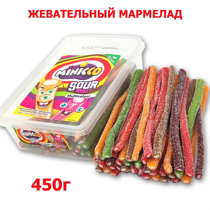 Мармелад Minicco Sour Pencils Multicolour палочки в обсыпке Микс(19500344) 450 гр*1 кор х 12 бл*1 шт 19500344 - фото 16698