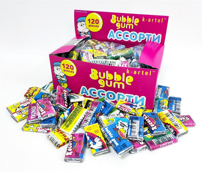 Жевательная резинка Kartel Bubble Gum ассорти со вкусом тутти - фрутти (CAR06) 2,5гр*10 бл*120 шт KAR06 - фото 18304