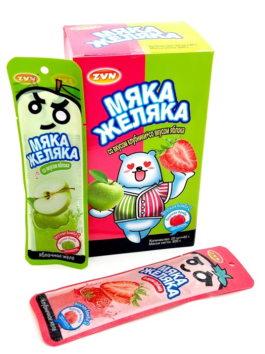 Желе Мяка желяка со вкусом Яблока и клубники ZVN 40 гр*12 бл*20 шт 202554-1 - фото 19200
