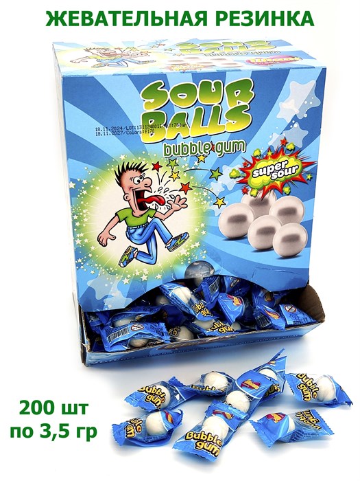 Жевательная резинка драже Sour Balls Шарики супер кислая(109-А) 3,5гр*6 бл*200шт 109-А - фото 19281