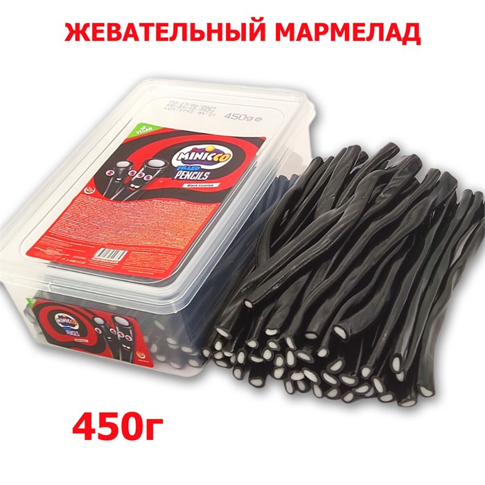Мармелад Minicco Pencils Vegan Black палочки Лакрица (19500683) 450 гр*1 кор х 12 контейнеров*1 шт 19500683 - фото 19505