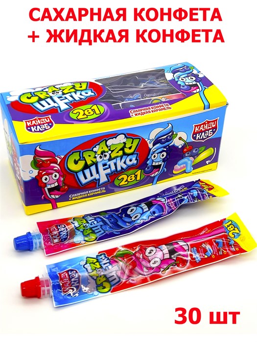 Конфета сахарная + жидкая конфета Crazy щетка 2в1 (Канди Клаб)(DRG080) 12гр*12бл*30шт DRG080 - фото 19571