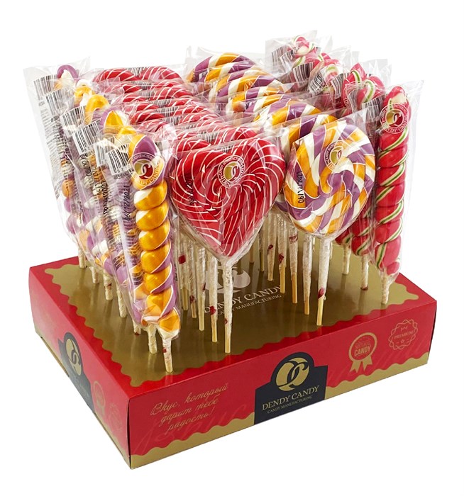 Карамель леденцовая на палочке DENDY CANDY TWIST Микс Твист (С03-008-4) 30 гр*4 бл*34 шт С-2031-04 - фото 19625