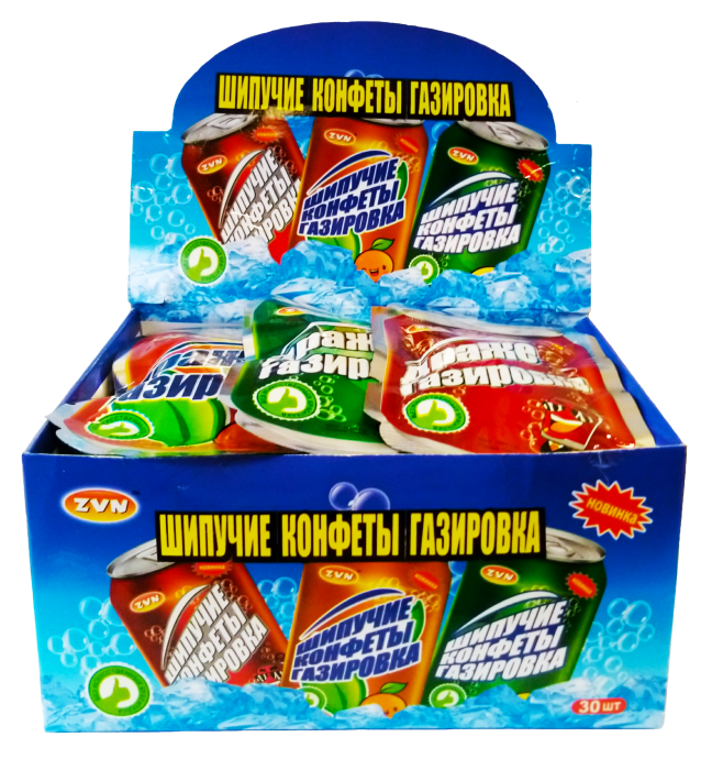 Конфеты Газировка шипучие со вкусом апельсина, колы, лимона ZVN 7 гр*20 бл*30 шт 202588 - фото 19677