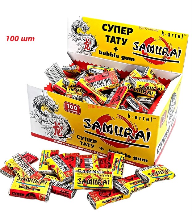 Жевательная резинка Samurai недражированная с тату с фруктовым вкусом (0a1.p00) 2,5 гр*10 бл*100 шт 0a1.p00 - фото 19926