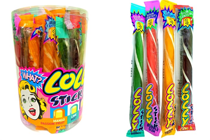 Карамель леденцовая LOLLY STICK с кислым центром ассорти вкусов (CAR260) 30 гр*6 банок*50 шт CAR260 - фото 20281
