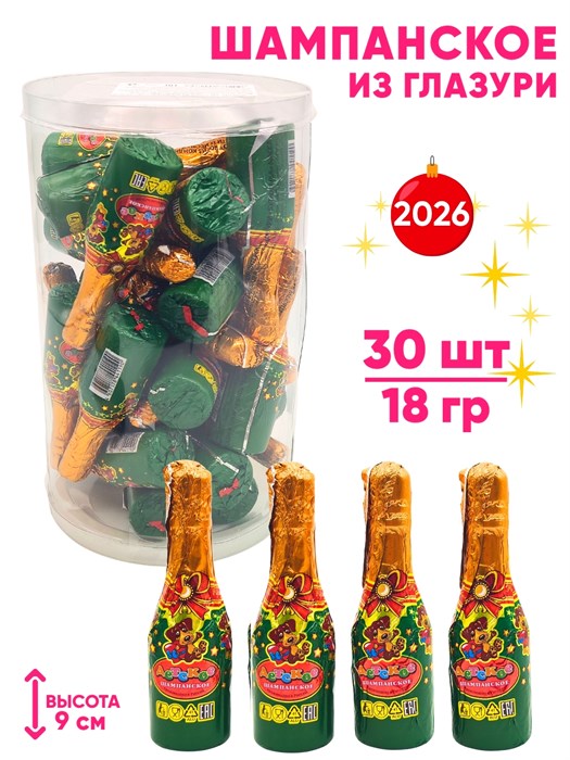 Кондитерское фигурное изделие Бутылочка шампанского из глазури (СНК060) 18 гр*6 банок*30 шт СНК060 - фото 20801
