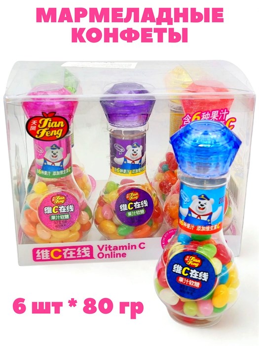 Мармеладные конфеты в бутылочке Tian Feng с витамином С (50493) 80 гр*1 кор х 8 бл х 6 шт 50493 - фото 21030