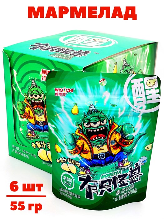 Мармелад Монстер Wischi с освежающим вкусом Груши (6802) 55 гр*1 кор х 6 бл х 10 шт 6802 - фото 21187