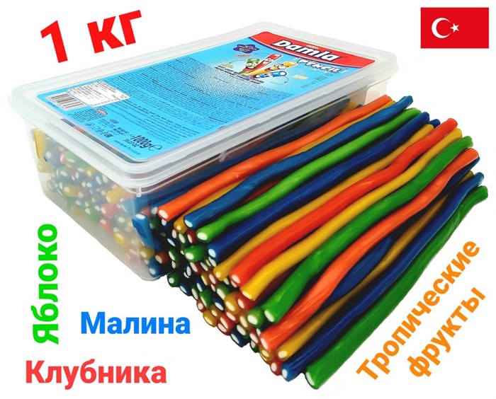Мармелад DAMLA Мармеладные карандаши (Ассорти) Tayash (8482) 1кг*1кор х 12 контейнеров*1 шт TS8482