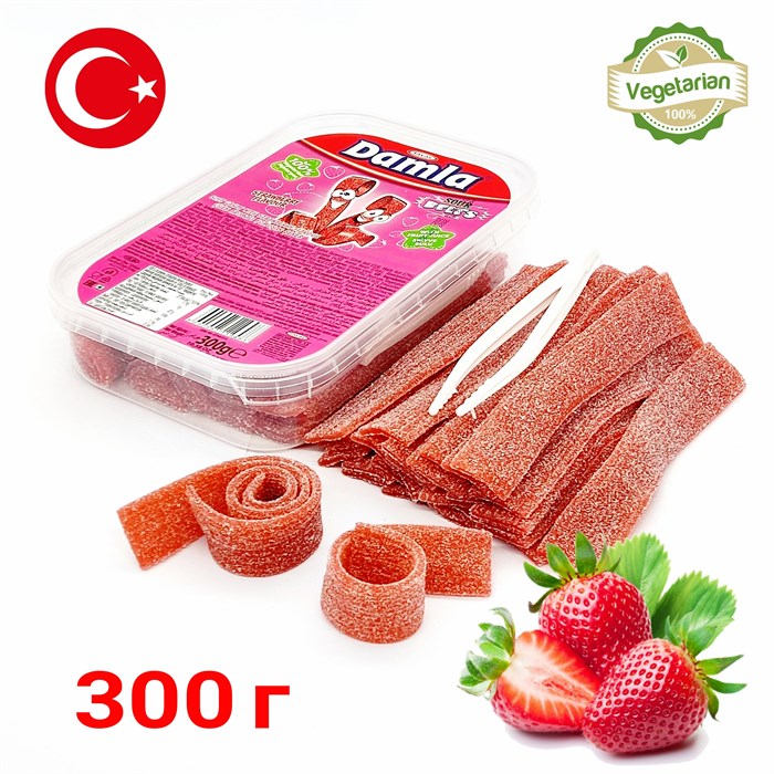 Мармелад DAMLA Кислые ремешки с посыпкой (Клубника) Tayash (1948) 300 гр*1 кор х 24 контейнера*1 шт 1948-1