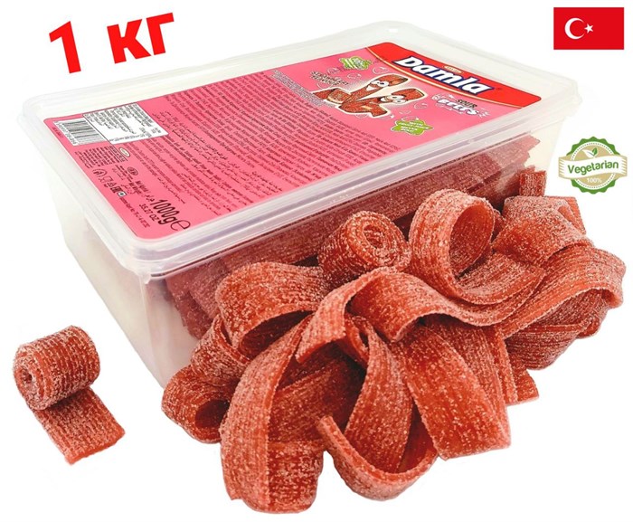 Мармелад DAMLA Кислые ремешки (Клубника) Tayash (8486) 1кг*1кор х 12 контейнеров*1 шт 8486