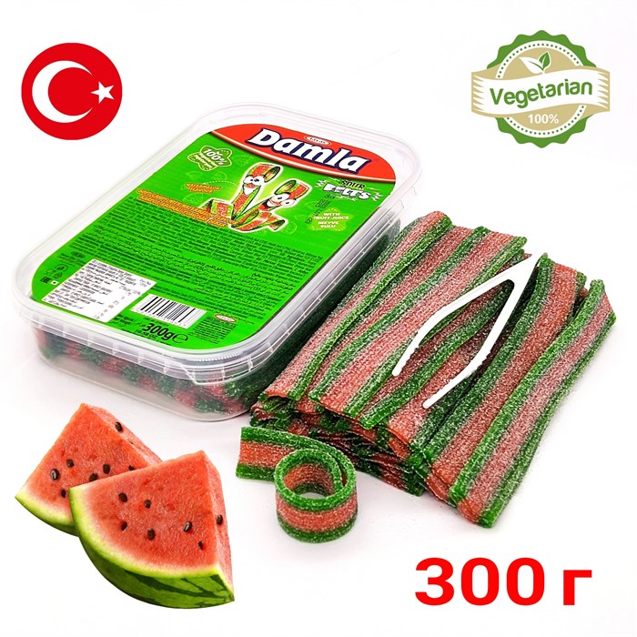 Мармелад DAMLA Кислые ремешки с посыпкой (Арбуз) Tayash (1953) 300 гр*1кор х 24 контейнера*1 шт 1953-1