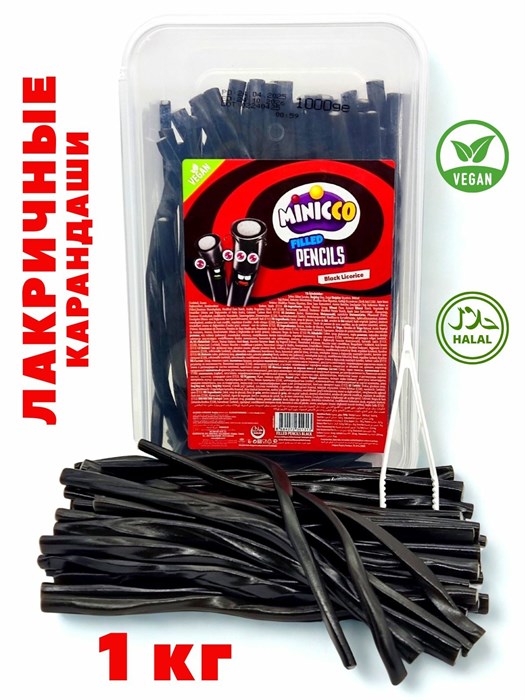 Мармелад Minicco Pencils Black палочки Лакрица Vegan (19500991) 1000 гр*1 кор х 8 конт*1 шт 19500991-1