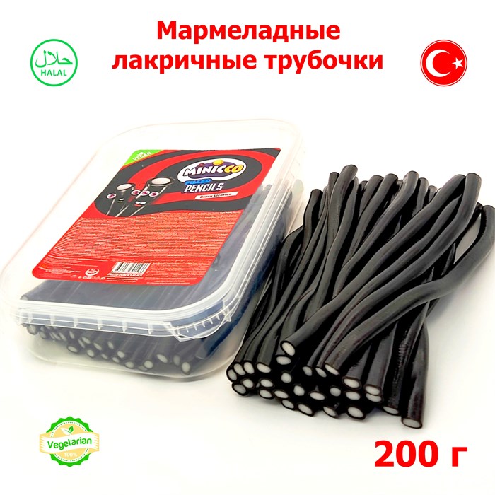 Мармелад Minicco Pencils Black палочки Лакрица Vegan (1566) 200 гр*1 кор х 24 контейнера*1 шт 1566-1