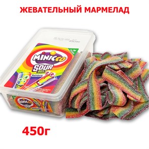 Мармелад Minicco Sour Belt Rainbow ремешки в обсыпке Радуга (19500193) 450 гр*1 кор х 12 бл*1 шт 19500193