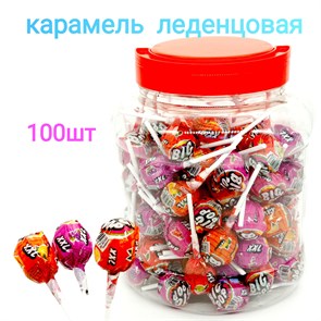 Карамель леденцовая на палочке BIG POP Ассорти фруктовое (CL-281) 17 гр*4 банки*100 шт CL-281