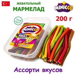 Мармелад Minicco Pencils Multicolour палочки Микс вкусов (0286) 200 гр*1 кор х 24 бл*1 шт 0286-1