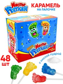 Карамель на палочке Мистер Пяткин с кислой пудрой ассорти (Канди Клаб) (CAR124-2) 11 гр*12 бл*48 шт CAR124-2