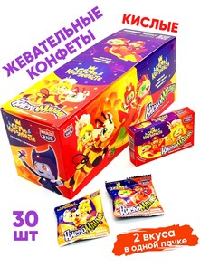 Конфеты жевательные Кисломания дабл фрукт Семь королевств Апельсин и клубника 14 гр*12 бл*30 шт CHW059