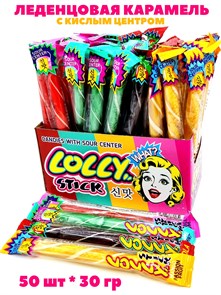 Карамель леденцовая LOLLY STICK с кислым центром ассорти вкусов (CAR270) 30 гр*6 банок*50 шт CAR270 / CAR260