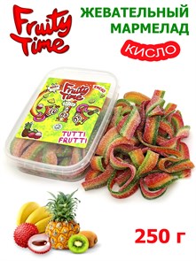Мармелад жевательный Fruity Time в обсыпке со вкусом Тутти Фрутти ремешки  250 гр*1 кор х 15 бл*1 шт 238 250