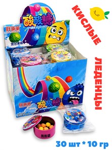 Леденцы кислые фруктовые в металлическом боксе Pang Meng Meng (2274) 10 гр*1 кор х 12 бл х 30 шт 2274