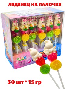 Леденец на палочке Зайка с фруктами MangGuo XiaoDi (41999) 15 гр*1 кор х 20 бл х 30 шт 41999