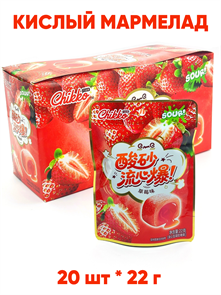 Кислый фруктовый мармелад с начинкой Клубника Chikko (60965) 22 гр*1 кор 12 бл х 20 шт 60965